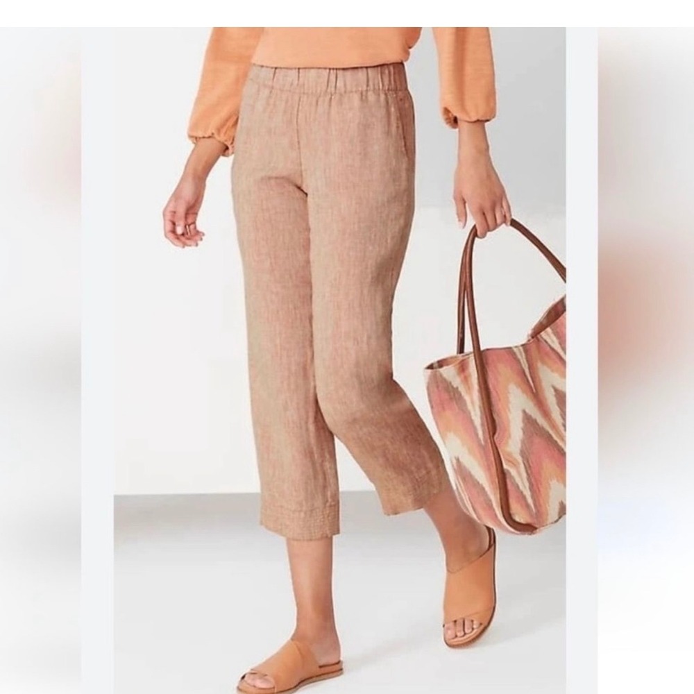 J.Jill Linen Blend Elastic Waist Cropped Pants Terracotta Melon S